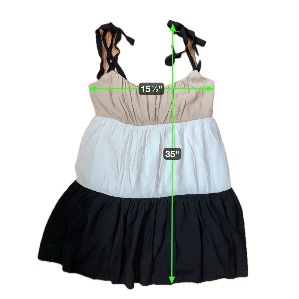 Mi Ami Colorblock Tiered Mini Dress Tie Straps Neutral Boho Medium - Picture 9 of 16